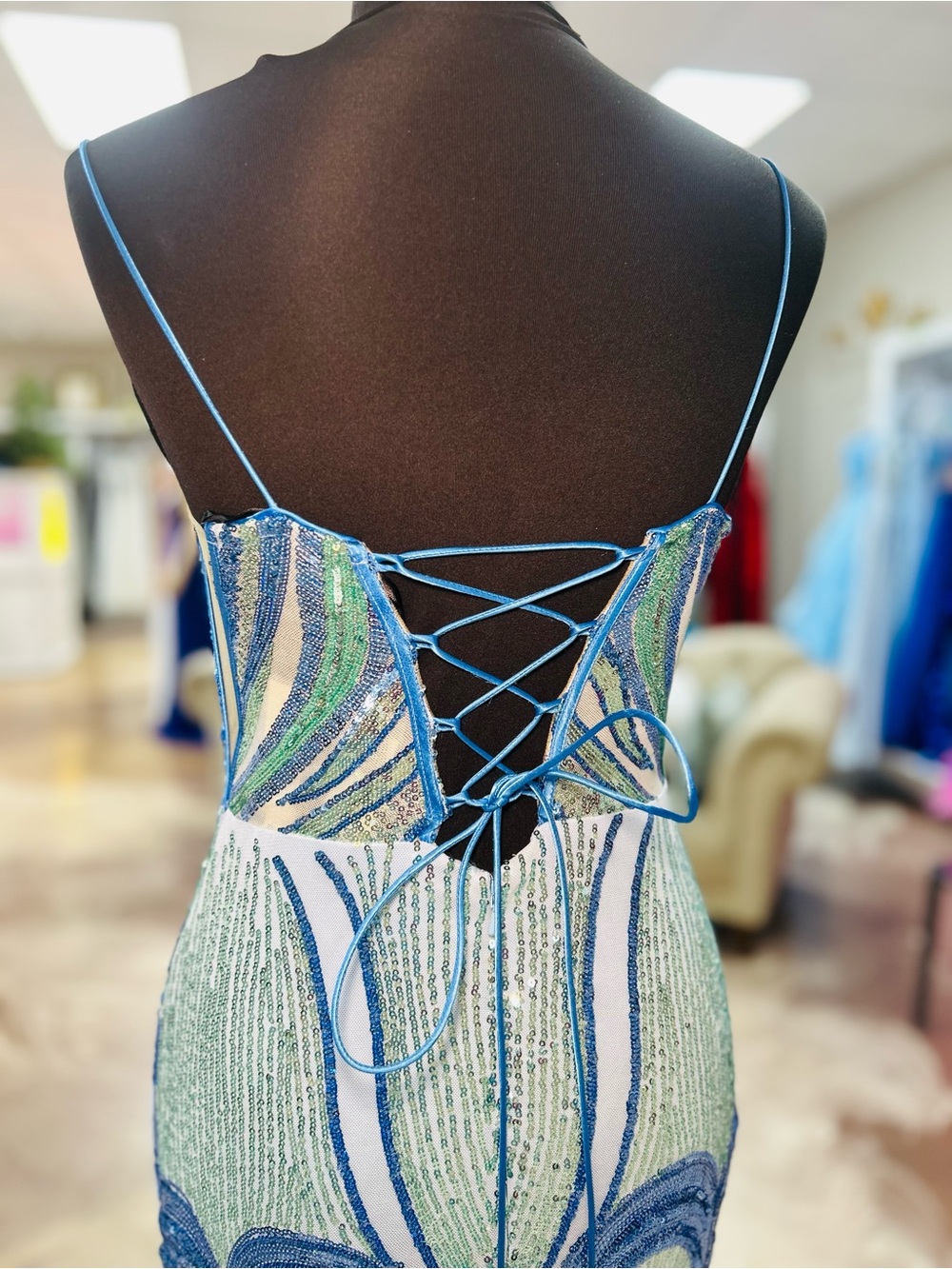 Alyce Paris Blue Sequin Mermaid Gown - Picture 4 of 6
